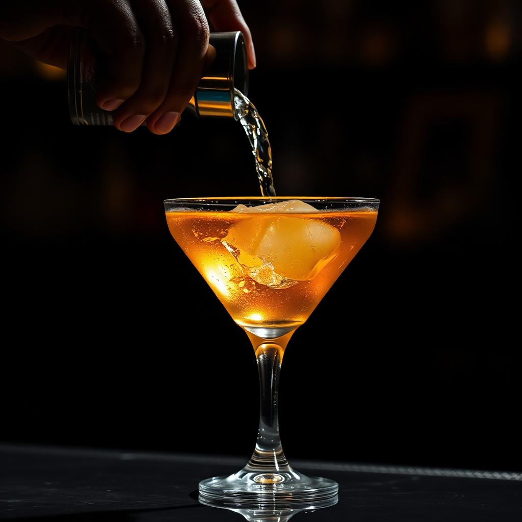 Cocktail dourado a ser servido
